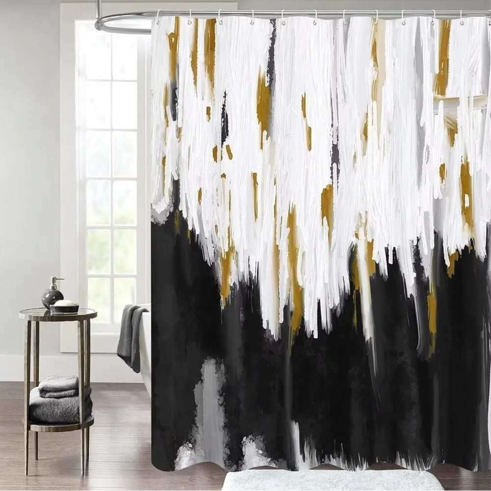Modern Black, White, and Gold Bathroom Accessory Set